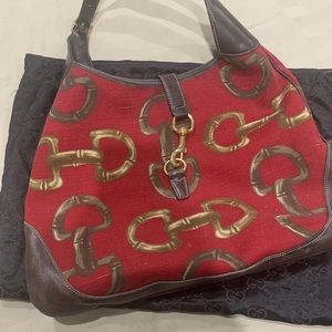 Gucci Canvas Bamboo Horsebit Jackie O Hobo